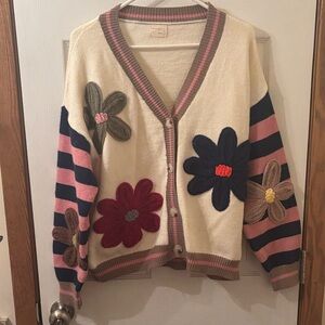 Floral Embellished Cream Cardigan